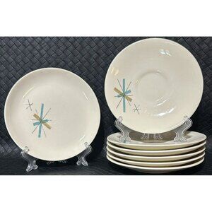 Vintage Salem North Star Atomic Starburst 6 Saucers 1 Bread Plate 1960s GUC